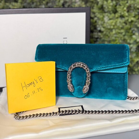 ✨ Authentic Gucci Dionysus Super Mini Bag – Turquoise Velvet ✨
